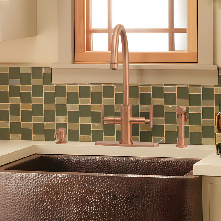 Copper Finish Double Handle Kitchen Faucet with Side Sprayer