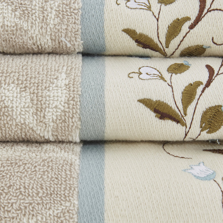 Serene Blue and Beige Cotton Jacquard 6-Piece Towel Set