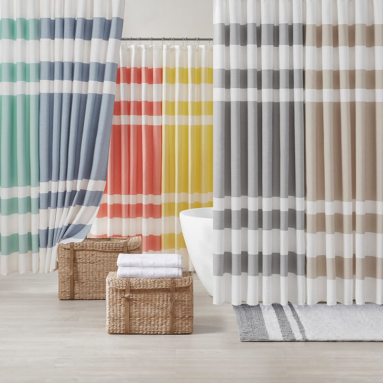 Gray and White Waffle Weave Fabric Shower Curtain