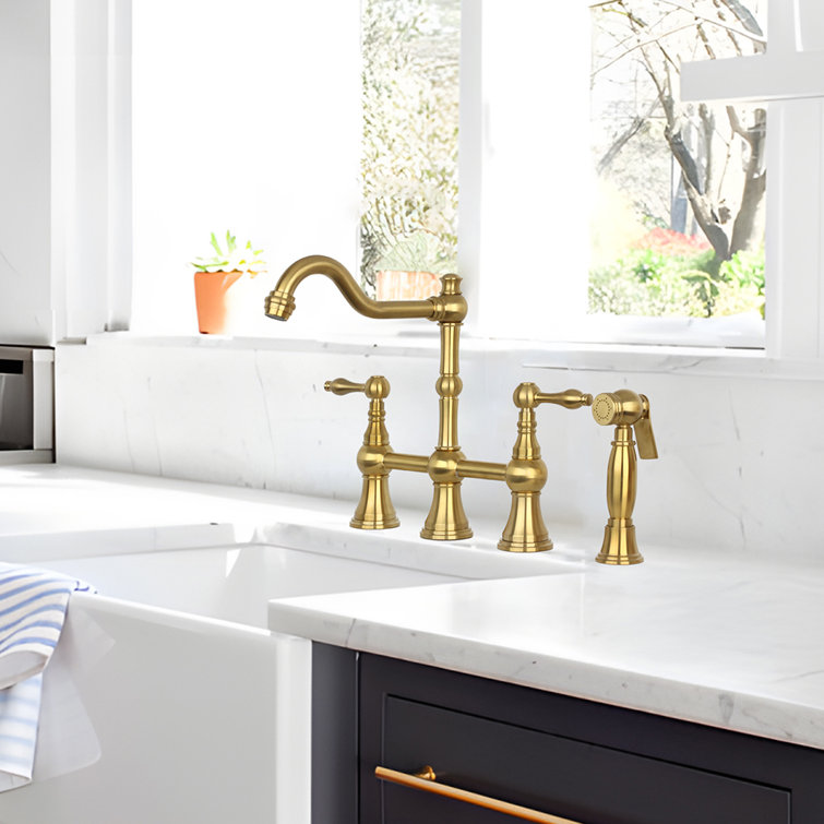 Brushed Gold Brass Kitchen Faucet with Pull-out Spray