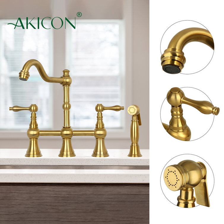 Brushed Gold Brass Kitchen Faucet with Pull-out Spray
