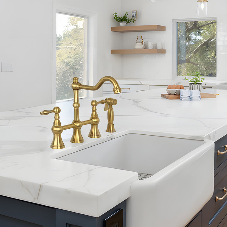 Brushed Gold Brass Kitchen Faucet with Pull-out Spray