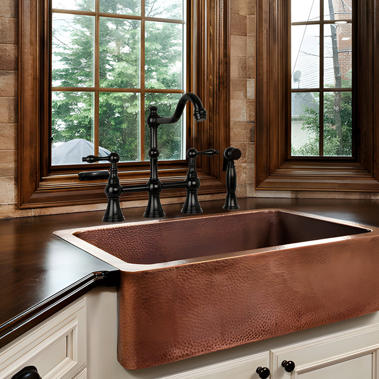 Matte Black Brass Bridge Kitchen Faucet with Pull-out Spray