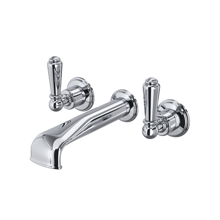 Edwardian Classic Unlacquered Brass Wall-Mounted Widespread Faucet