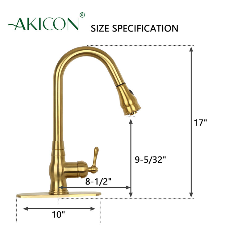 Brushed Gold Solid Brass Pull Down Kitchen Faucet with Single Handle