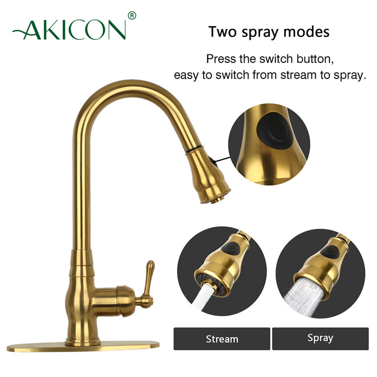 Brushed Gold Solid Brass Pull Down Kitchen Faucet with Single Handle