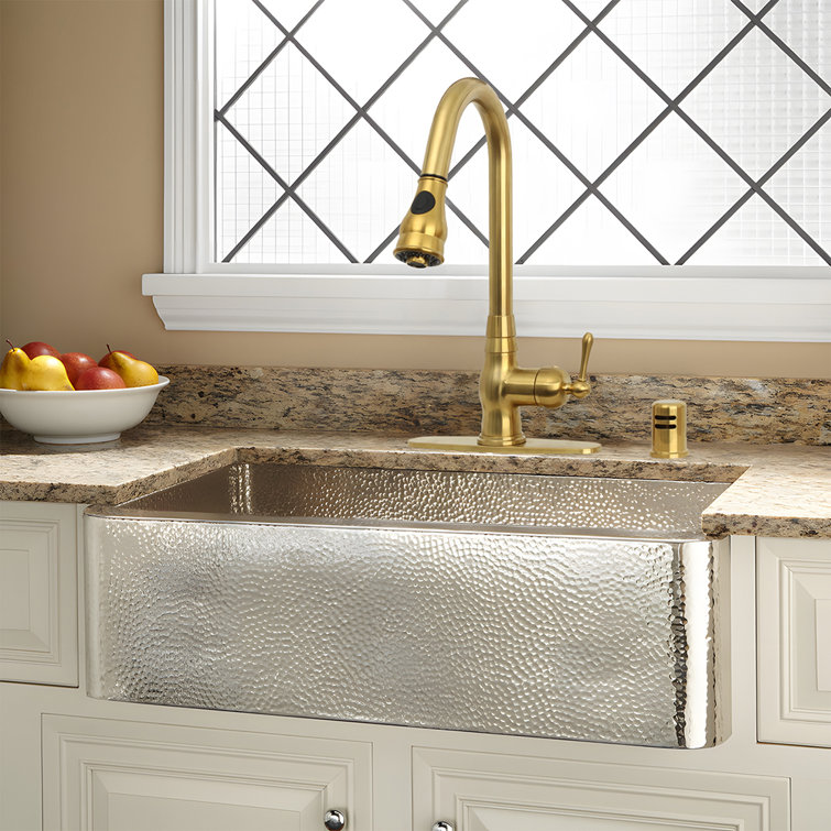 Brushed Gold Brass Pull Down Kitchen Faucet with Deck Plate
