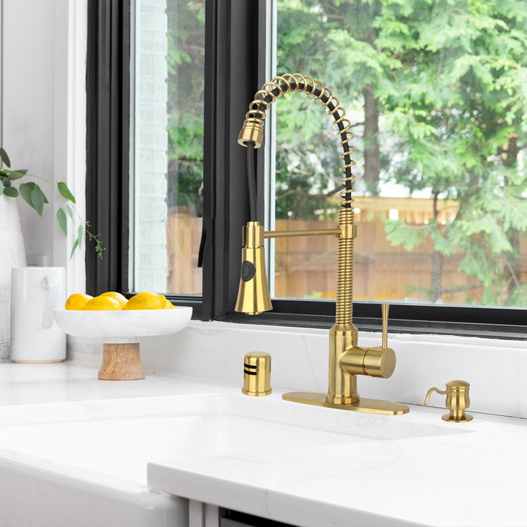 Brushed Gold Brass Pull Down Single Handle Kitchen Faucet