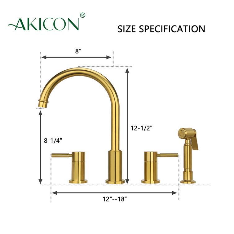 Brushed Gold Brass Double Handle Kitchen Faucet with Pull-out Spray