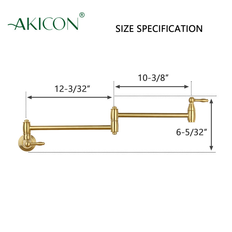 Brushed Gold Brass Wall-Mounted Pot Filler Faucet