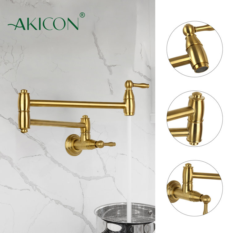 Brushed Gold Brass Wall-Mounted Pot Filler Faucet