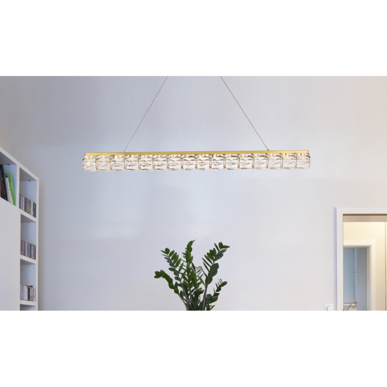 Gold and Clear Crystal LED Linear Pendant Light