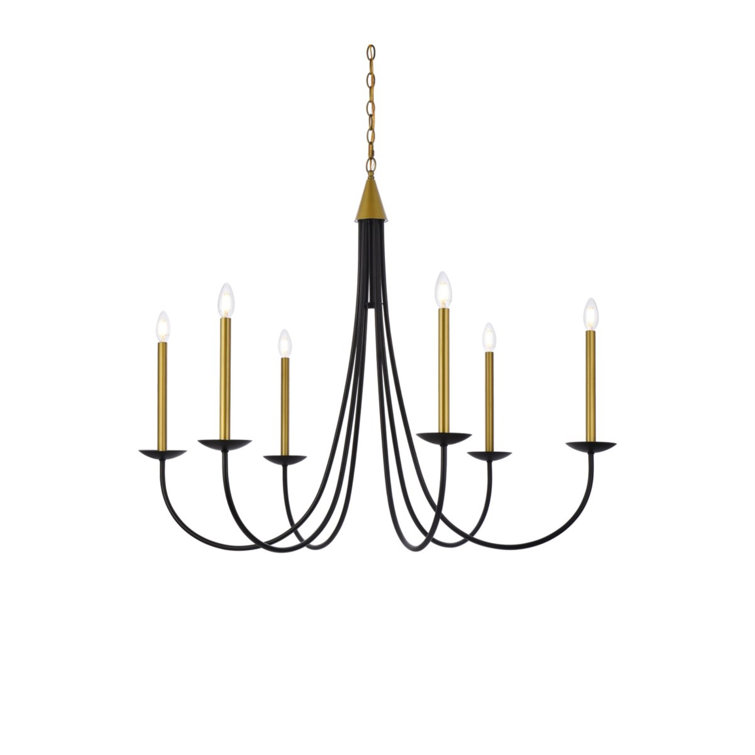 Black and Brass 6-Light Candle Style Metal Chandelier