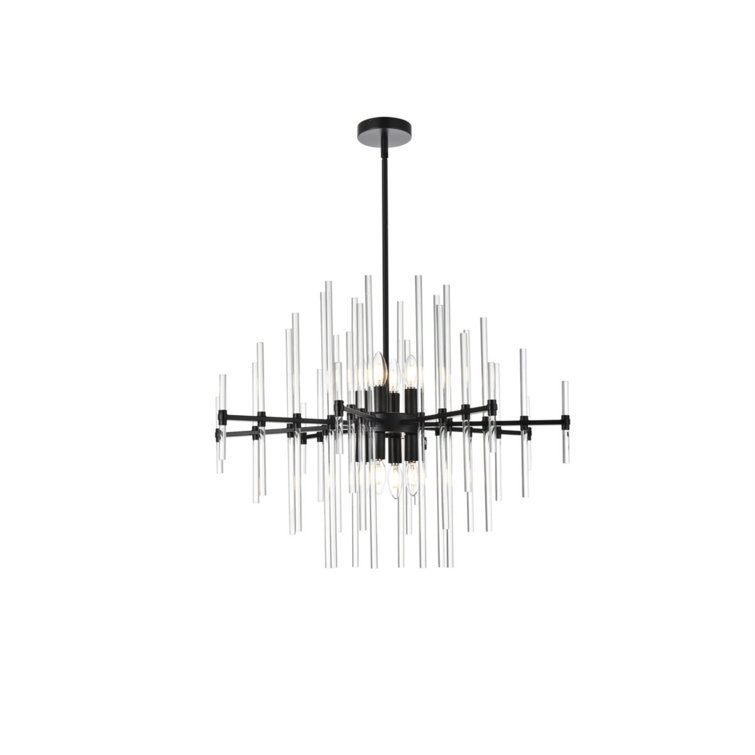 Elegant Black Iron and Crystal 8-Light Pendant