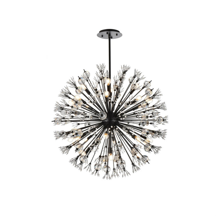 Vera Black Metal and Glass 24-Light Crystal Starburst Pendant