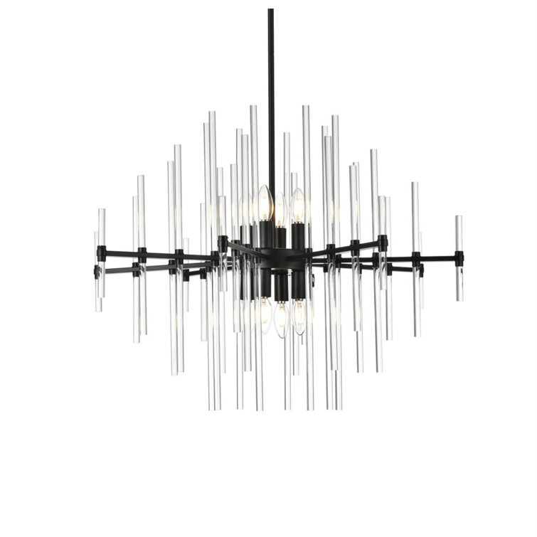 Elegant Black Iron and Crystal 8-Light Pendant