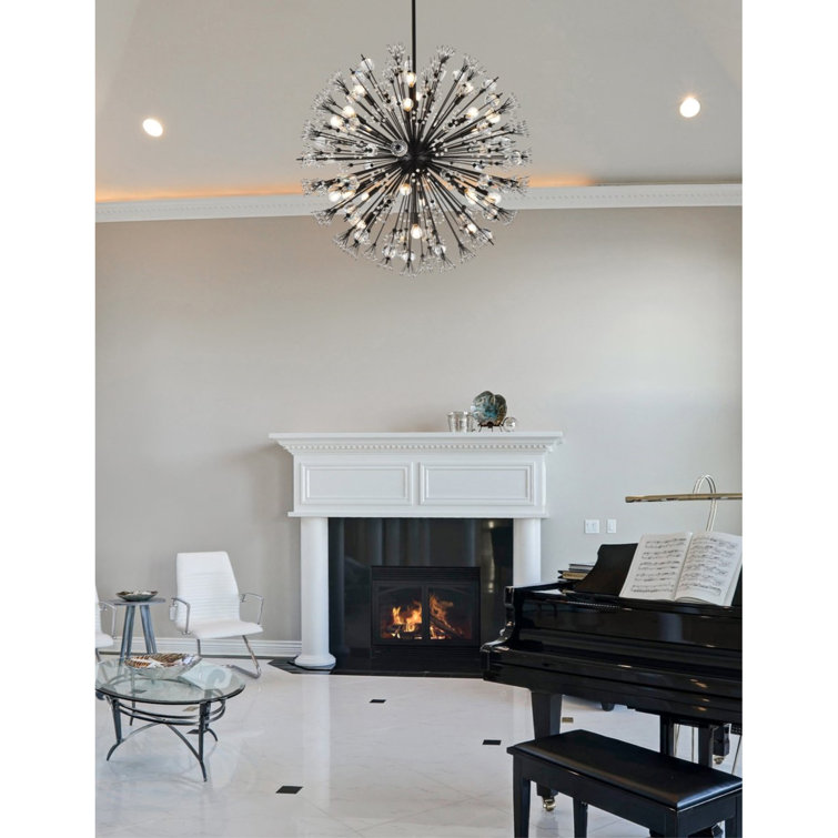 Vera Black Metal and Glass 24-Light Crystal Starburst Pendant