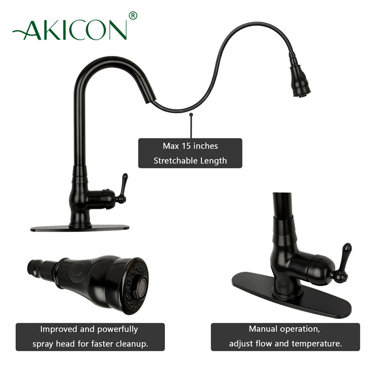 Matte Black Brass Pull-Down Kitchen Faucet with Single Handle