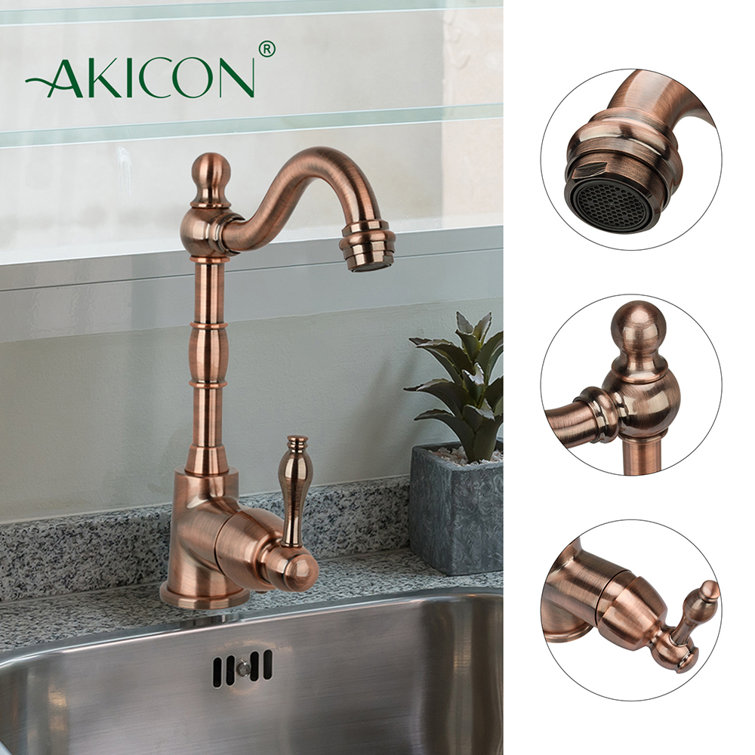 Antique Copper Solid Brass One-Handle Kitchen Faucet with Side Spray
