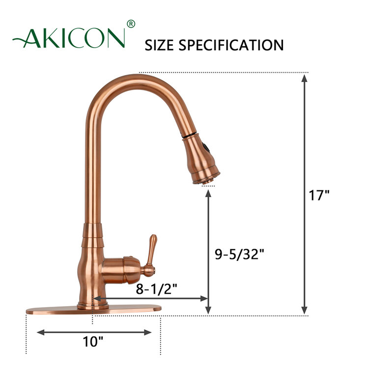 Copper Pull-Down Kitchen Faucet with Single Handle and Deck Plate