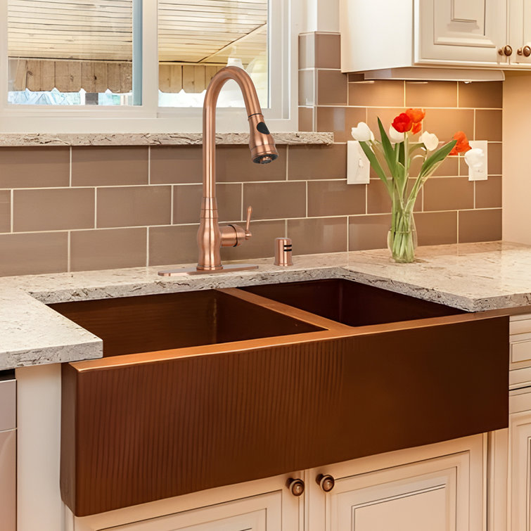 Copper Pull-Down Kitchen Faucet with Single Handle and Deck Plate