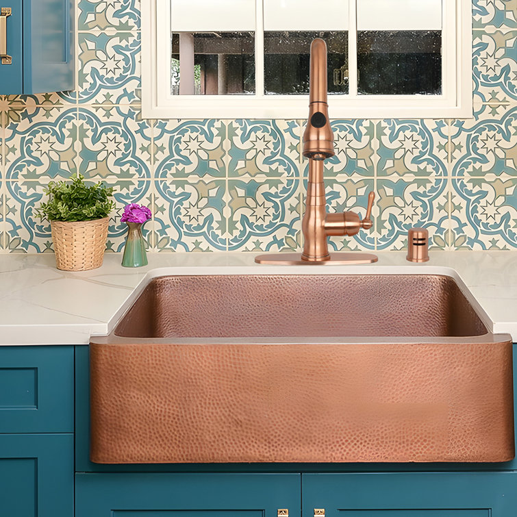 Copper Pull-Down Kitchen Faucet with Single Handle and Deck Plate