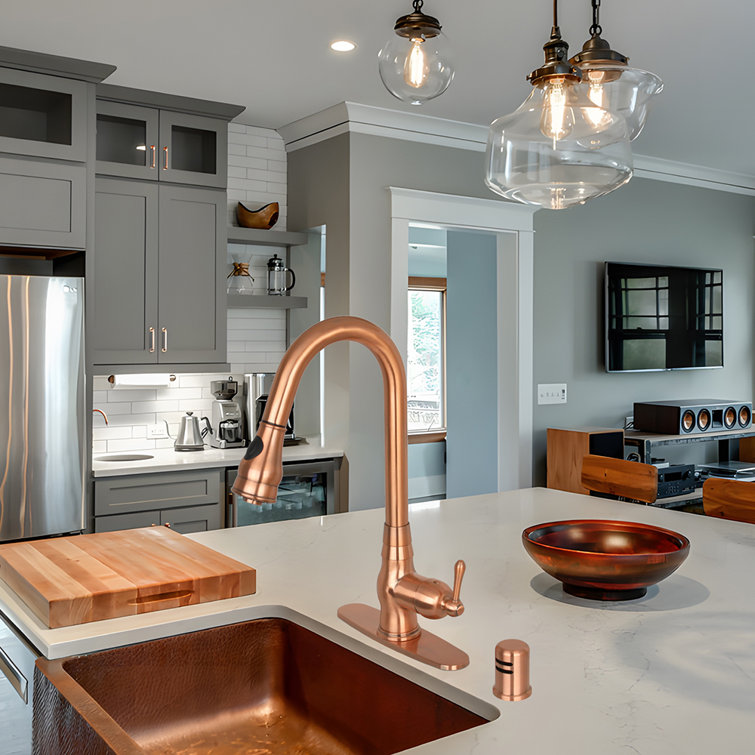 Copper Pull-Down Kitchen Faucet with Single Handle and Deck Plate