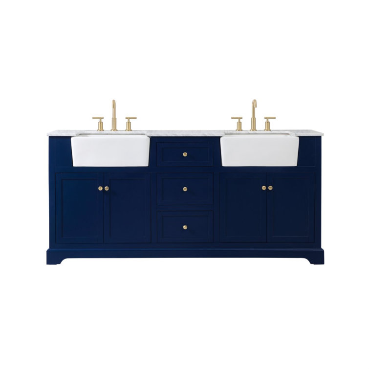 Blue and White 72" Double Sink Vanity with Marble Top