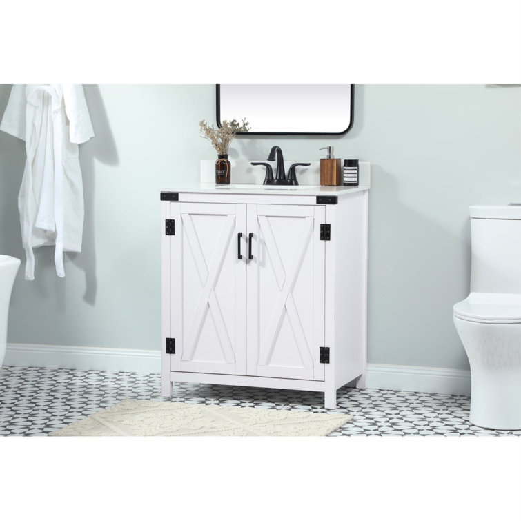 White Oak 30'' Freestanding Single Bathroom Vanity with Barn Doors