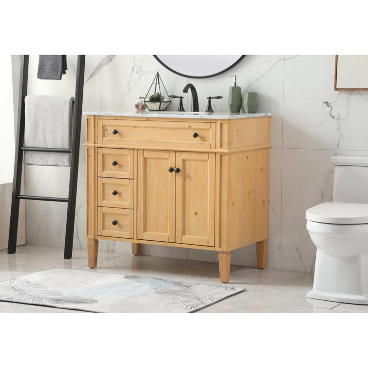 Natural Wood 36'' Single Bathroom Vanity with Marble Countertop