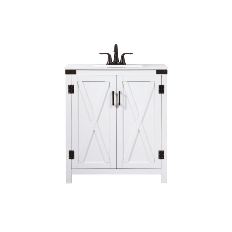 White Oak 30'' Freestanding Single Bathroom Vanity with Barn Doors