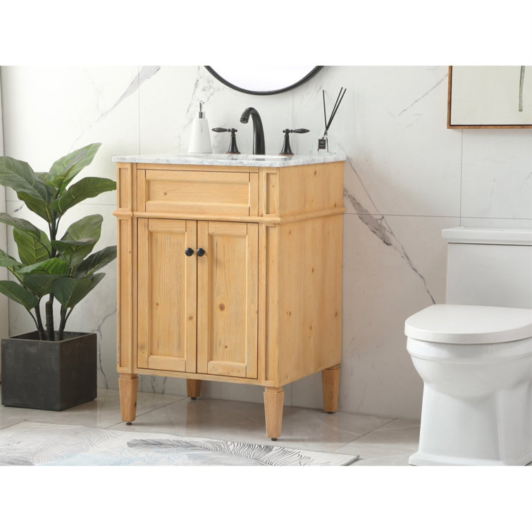 Park Avenue Carrara White Marble Top Natural Wood Single Vanity