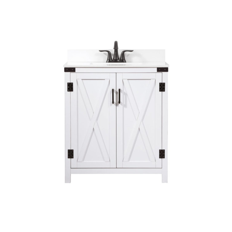 White Oak 30'' Freestanding Single Bathroom Vanity with Barn Doors