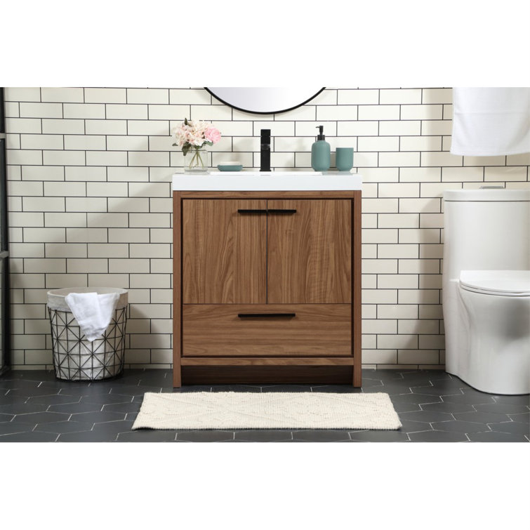 Walnut Brown 30'' Single Bathroom Vanity with Resin Top