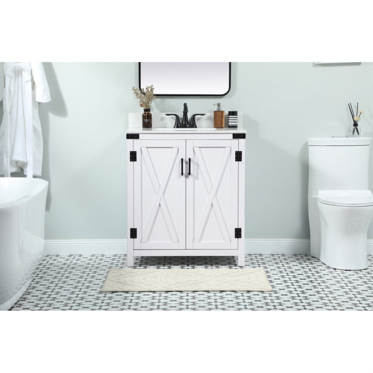 White Oak 30'' Freestanding Single Bathroom Vanity with Barn Doors