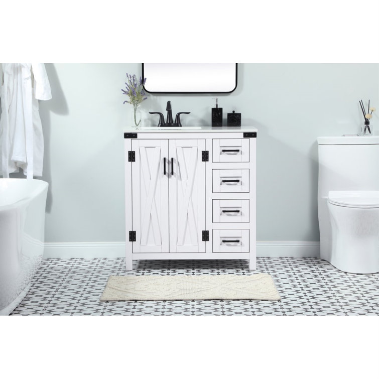 White Freestanding Single Bathroom Vanity with Ceramic Sink