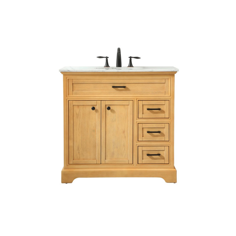 Natural Wood 36" Single Bathroom Vanity with Carrara Marble Top