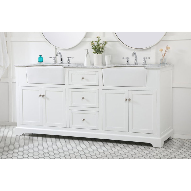 Franklin 72" White Double Bathroom Vanity with Carrara Marble Top