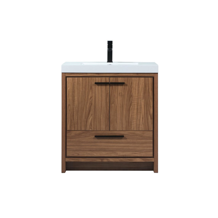 Walnut Brown 30'' Single Bathroom Vanity with Resin Top
