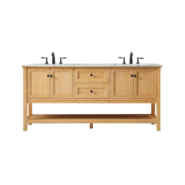 Natural Wood 72'' Double Bathroom Vanity with Carrara Marble Top