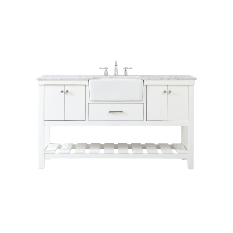Elegant White Solid Wood and MDF Single Bathroom Vanity with Marble Top