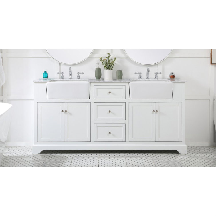Franklin 72" White Double Bathroom Vanity with Carrara Marble Top