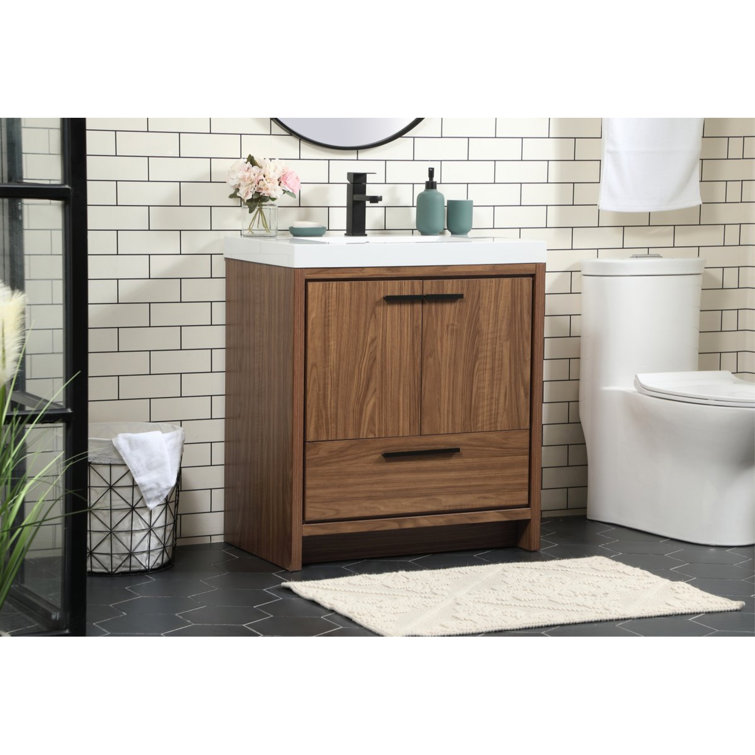 Walnut Brown 30'' Single Bathroom Vanity with Resin Top