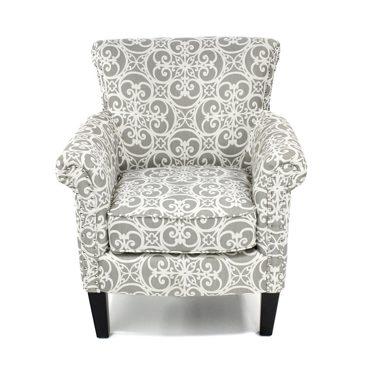 Gray Geometric Wood Accent Chair with Nailhead Trim