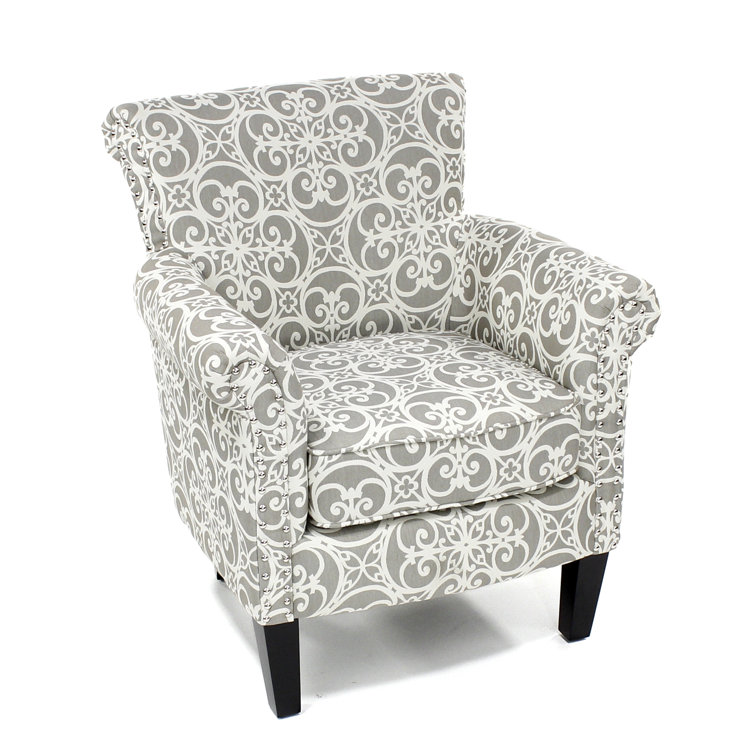 Gray Geometric Wood Accent Chair with Nailhead Trim