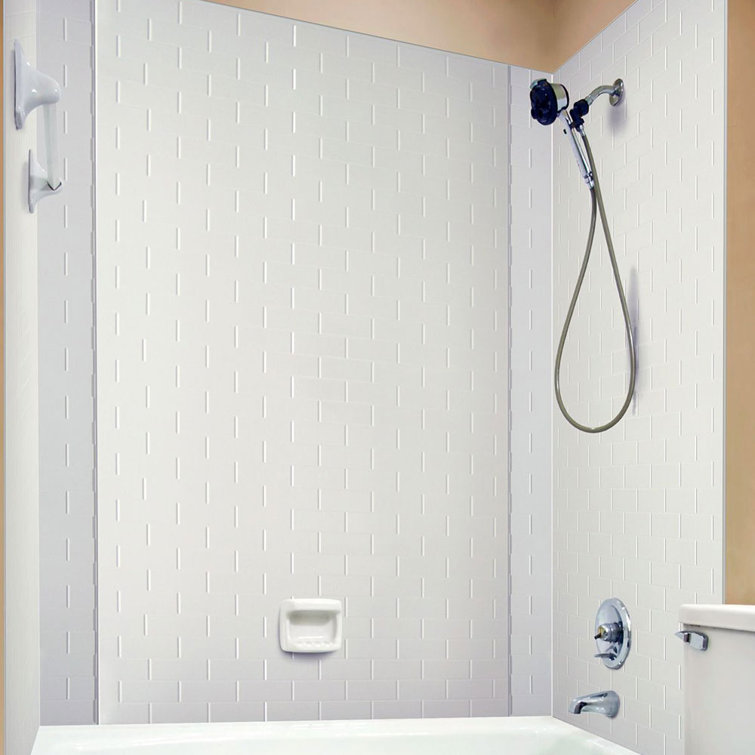 Gloss White PVC Subway Tile Tub and Shower Wall Panels
