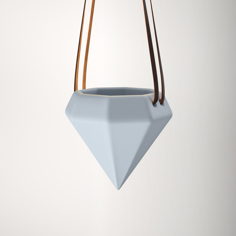 Sky Blue Ceramic Diamond Hanging Planter - Indoor/Outdoor