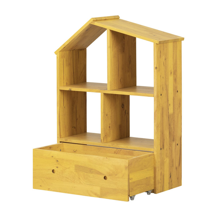 Yellow Adjustable Kids Wooden Bookcase with Storage Bin