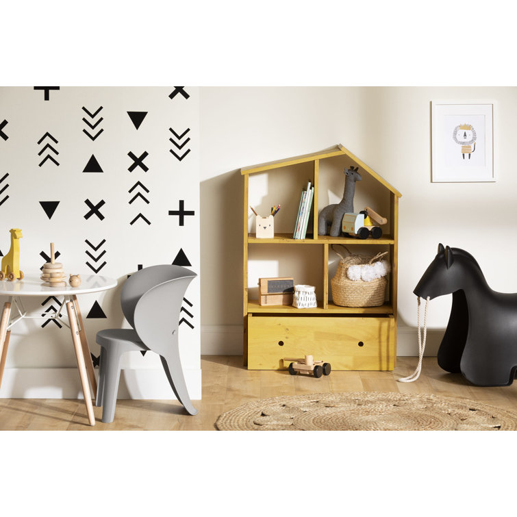 Yellow Adjustable Kids Wooden Bookcase with Storage Bin