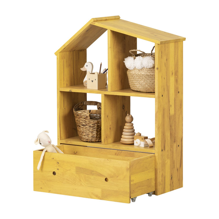 Yellow Adjustable Kids Wooden Bookcase with Storage Bin